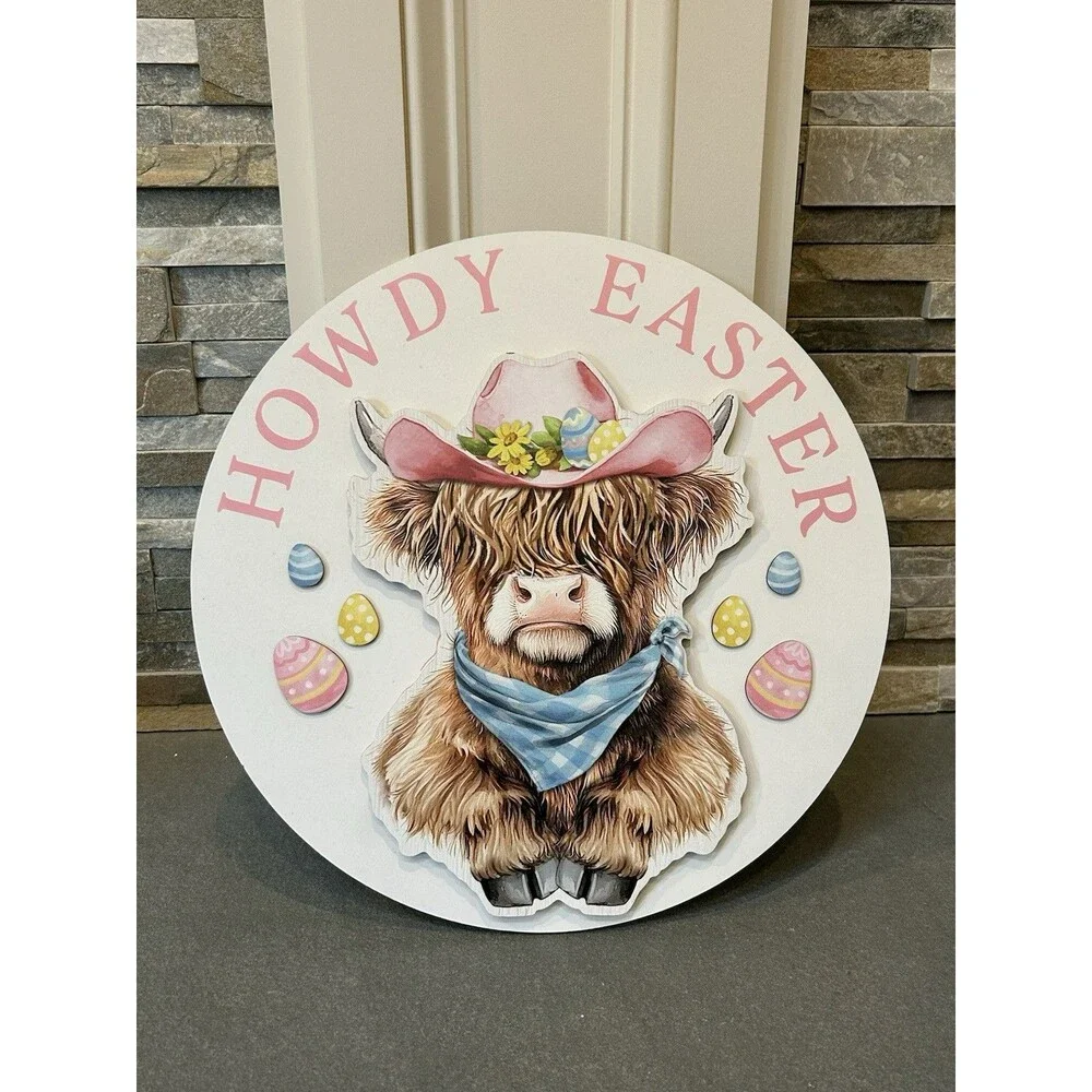 Hobby Lobby Easter Highland Cow Wall Plaque Sign Décor